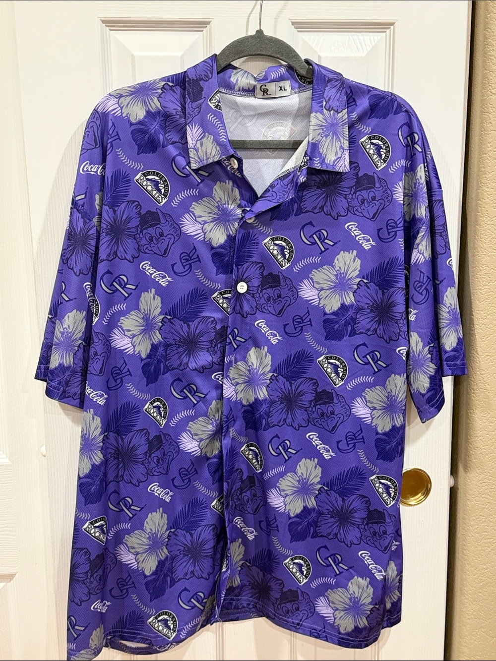 Colorado Rockies Coca-Cola Purple Floral Button-Up Shirt - XL